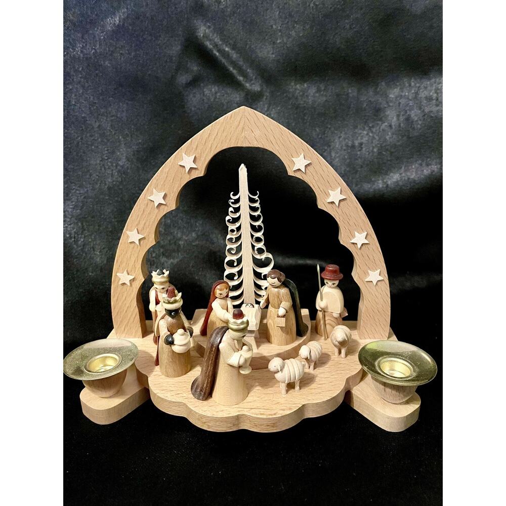 Nativity Scene Candlestick Holder Made By Erzgebirge Handmade in Germany Vintage